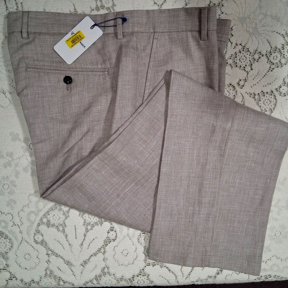 Caribbean Men's Beige Linen Blend Chino Pants 38x30 NWT Casual Comfort Preppy